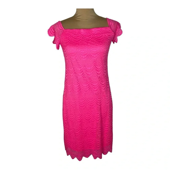 Lilly Pulitzer Jade Dress Pink Scalloped Shell Lace Dress Knee-length New Small - Picture 2 of 8